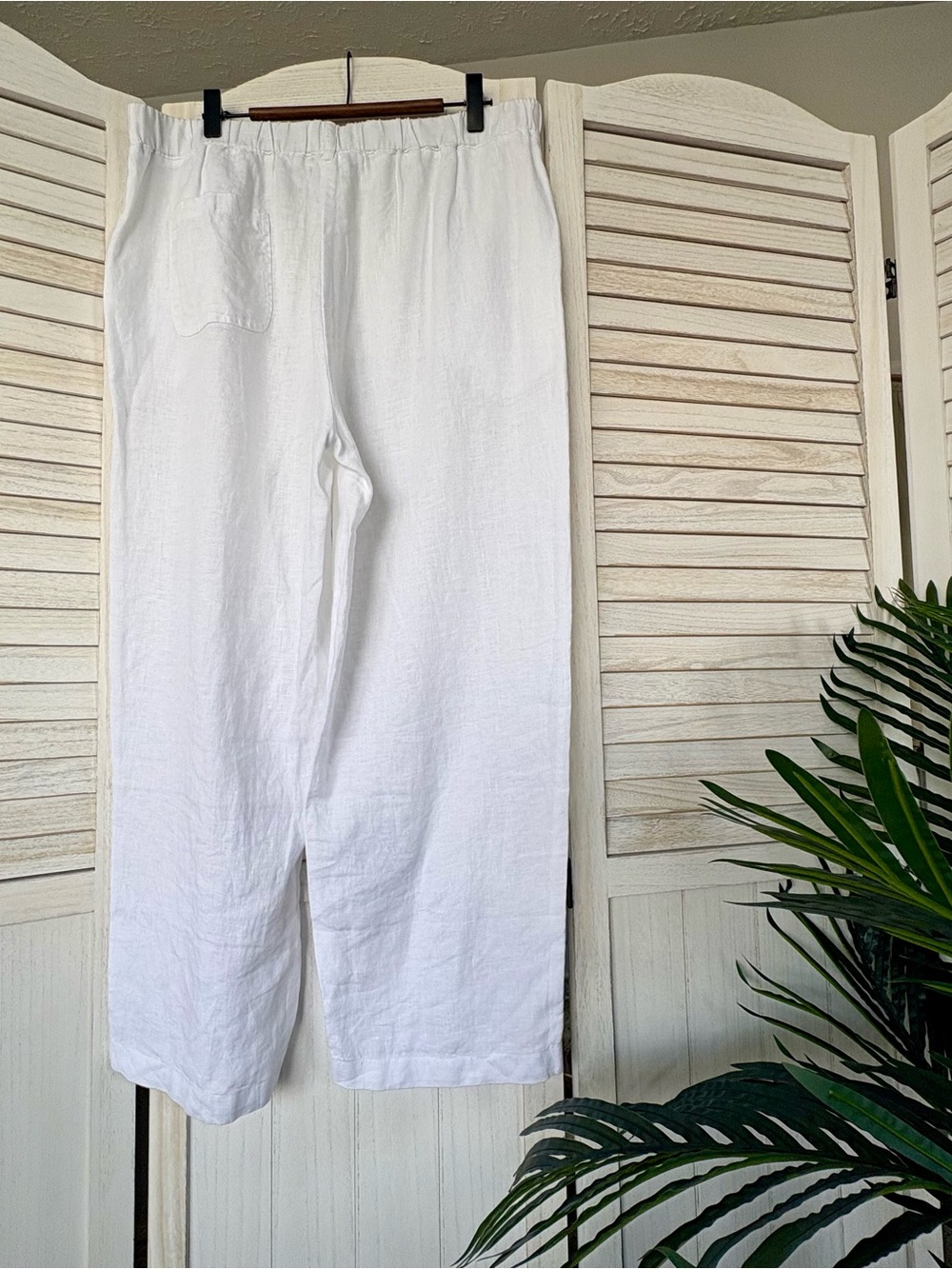 Quince 100% European Linen White Pants L NWOT Elastic Waist Wide Leg Beach - Picture 3 of 13